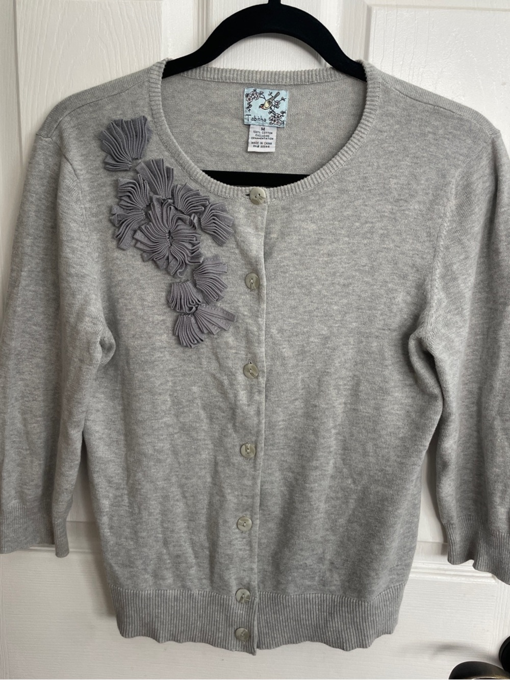 Tabitha Gray Floral Applique Crewneck Cardigan Sweater